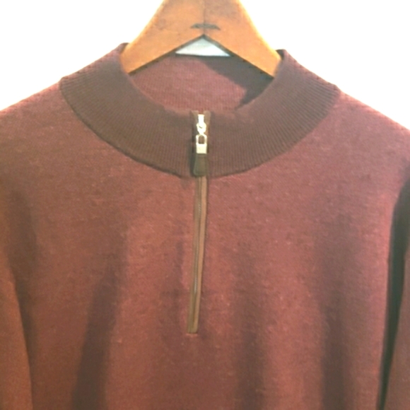 PETER MILLAR Burgundy Heathered Merino Wool 1/4 Zip Mock Neck Pullover Sweater - Picture 3 of 8